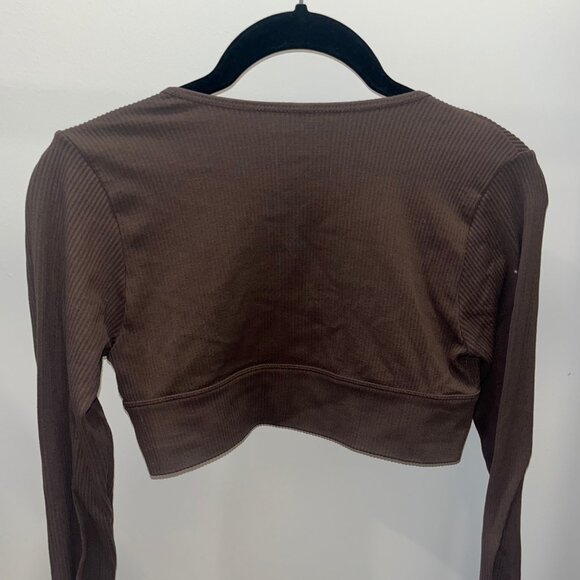 Chocolate Brown Garage Scarlett Seamless Deep Plunge Long Sleeve Tee - Picture 4 of 4